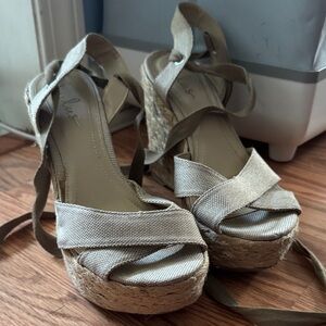 Lulu's Taupe Espadrille Wedge Sandals